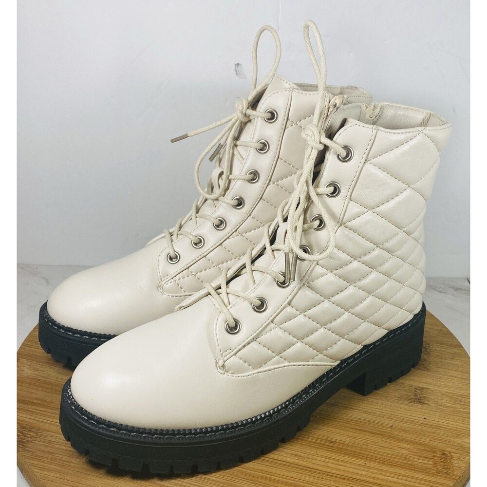 Mixx Shuz IVORY QUILTED COMBAT BOOTS Sz 7.5 FAUX Leather